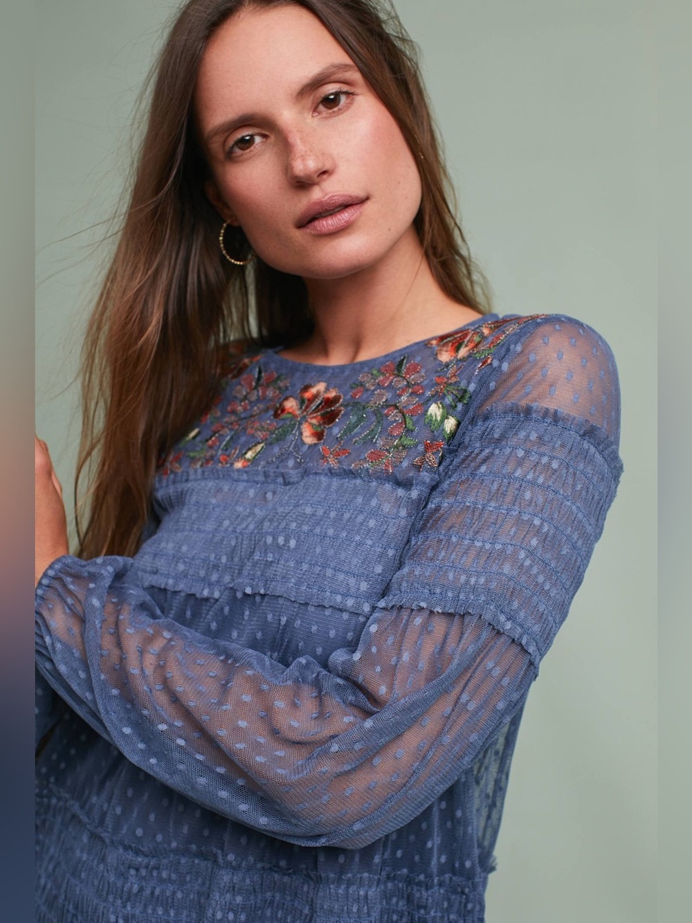Maeve Anthropologie Embroidered Swiss Dot Sheer Mesh Mini Dress Size Small